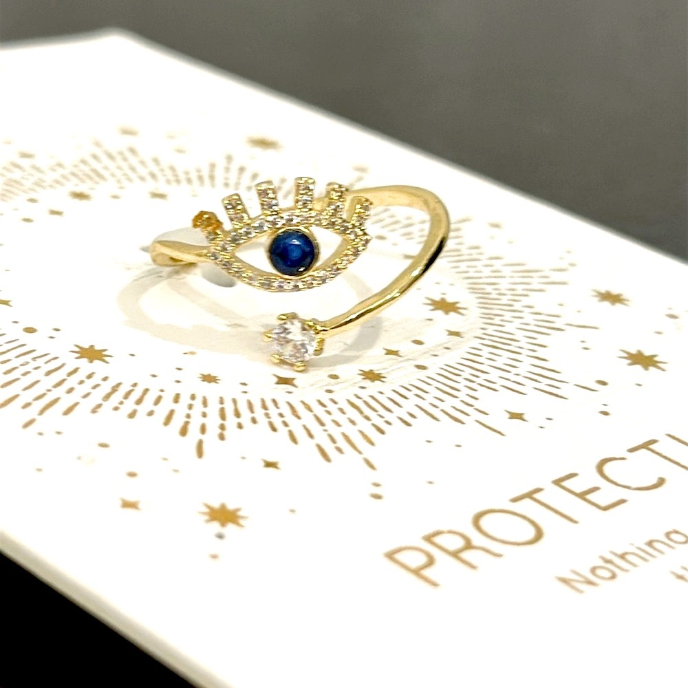 Unwritten Protection Ring 14K Gold FP Cubic Zirconia & Blue New NWT